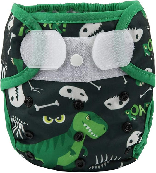 Baby Cloth Diaper Cover Nappy Hook and Loop Double Gusset for Boys (Green Dinosaurs) One Size