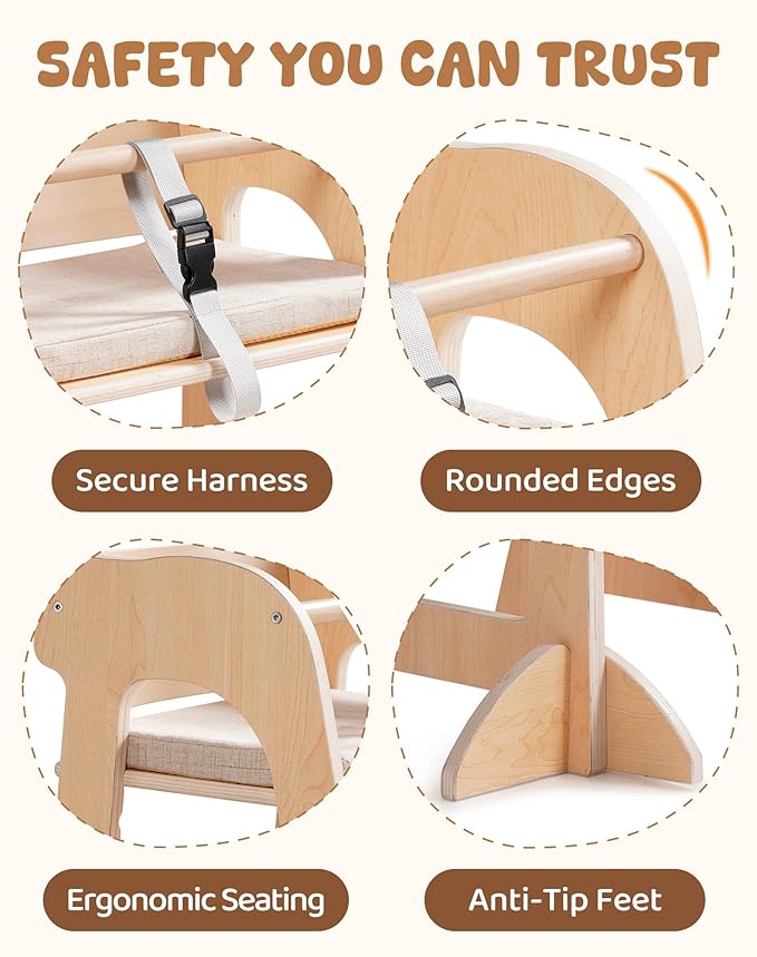 ROBUD Wooden High Chair for Toddlers, Highchair for Adjustable Seat Height & Footrest Levels, High Chairs for Babies and Toddlers with Removable Cushion for Nursery, Dining, Studying, Restaurant,WG419