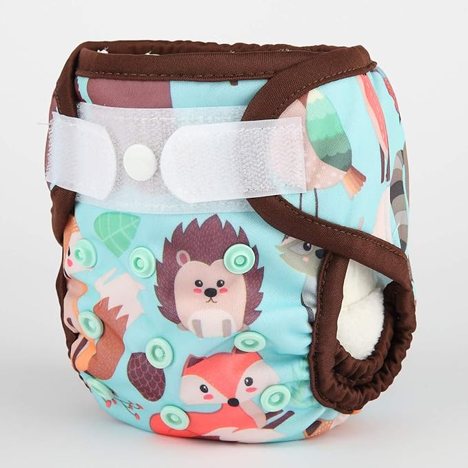 Baby Cloth Diaper Cover Nappy Hook and Loop Double Gusset 6.6lbs to 33lbs (Animal Friends)
