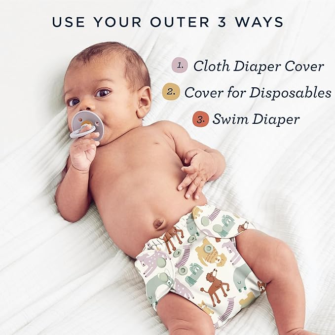 Esembly Cloth Diaper Cover - Reusable Swim Diaper, Waterproof, Breathable - Adjustable Outer Layer Over Absorbent Inner for Blowout Protection - Sunday Stripe, Size 1 (7-17lbs)