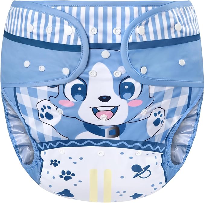 Littleforbig Washable Adjustable Reusable Waterproof Cloth Adult Diaper Wrap Cover- Little Blue S