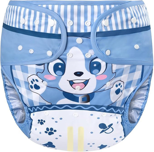 Littleforbig Washable Adjustable Reusable Waterproof Cloth Adult Diaper Wrap Cover- Little Blue M