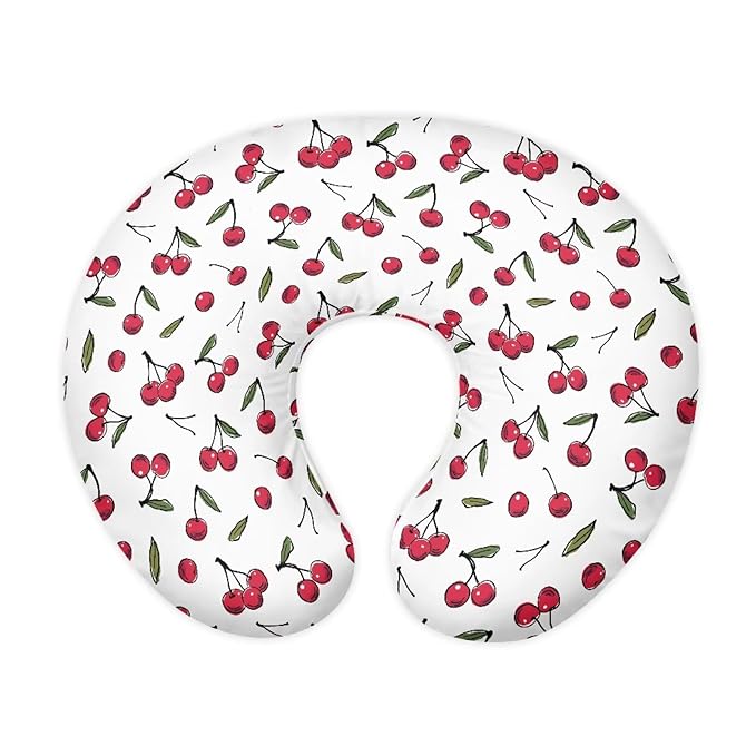 Cherry Nursing Pillow Cover for Baby Girl Boy Removable Breastfeeding Pillow Slipcover Safe and Snug for Baby Nursing Pillowcases for Moms Cock Nursing Covers Red