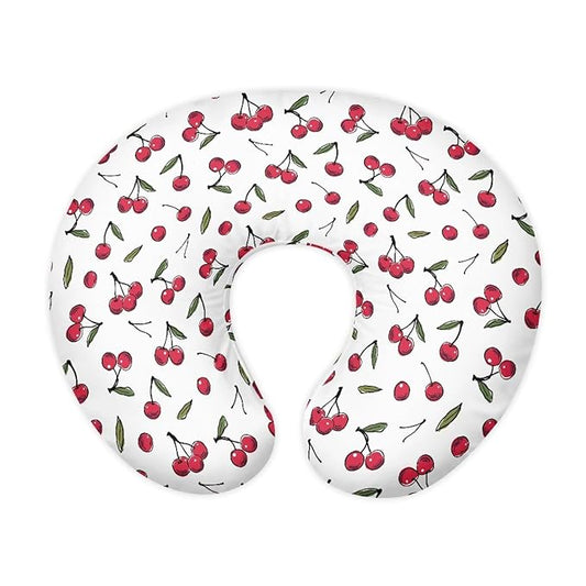 Cherry Nursing Pillow Cover for Baby Girl Boy Removable Breastfeeding Pillow Slipcover Safe and Snug for Baby Nursing Pillowcases for Moms Cock Nursing Covers Red