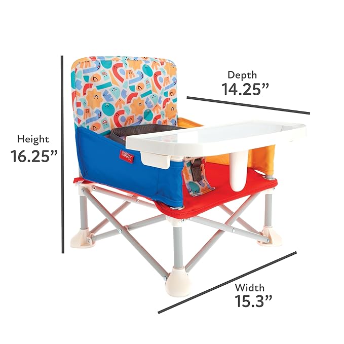 Nuby Pop-Up Booster Seat with Removable Tray - 6+ Months - Portable Booster Seat for Floor for Indoor/Outdoor Use - 3-Point Safety Adjustable Straps - Summer Travel Essentials - Fun Faces