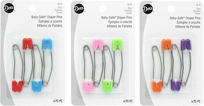 Dritz 46-67 Diaper Pins Pins, Baby Safe, Brights, (4-Count)