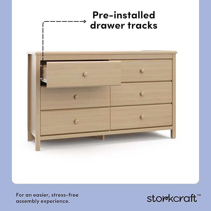 Storkcraft Alpine 6-Drawer Dresser (Driftwood) – GREENGUARD Gold Certified, Brown Dresser for Bedroom, Kids & Nursery Storage Drawers, Safety Interlocking Drawers, Pre-Installed Tracks, Kids Bedroom