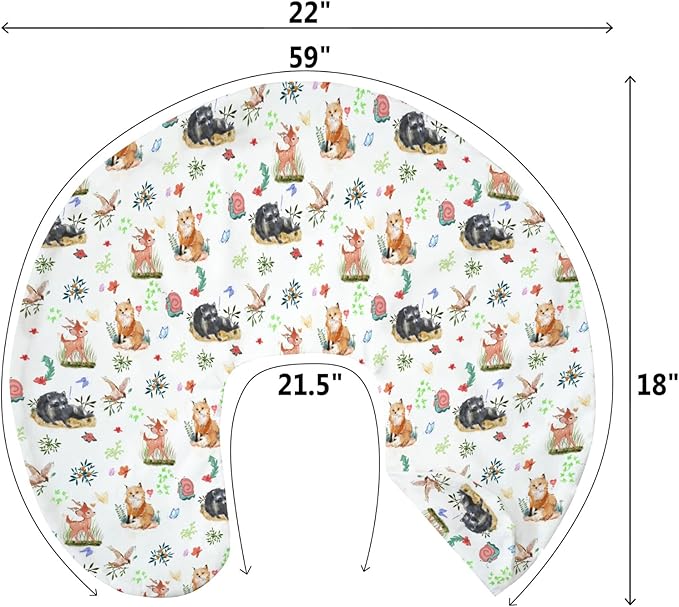 Spring Animals Baby Nursing Pillow Covers for Boy Girl Raccoon Deer Bird Snails Floral Leaves Nursery Pillowcase for Breastfeeding Pillows Animal Soft Stretchy Slipcover for Infant
