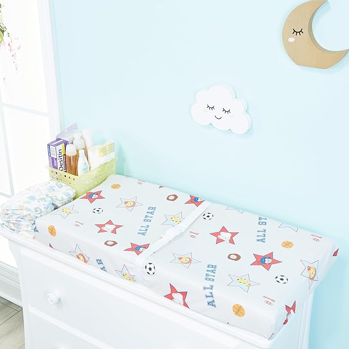 EVERYDAY KIDS 2 Pack Baby Changing Pad Covers for Boys in Solid Blue and Jungle Animal Print – Fits Most Changing Table Pads; 100% Cotton Percale Weave, Breathable, Ultra Soft Changing Table Topper