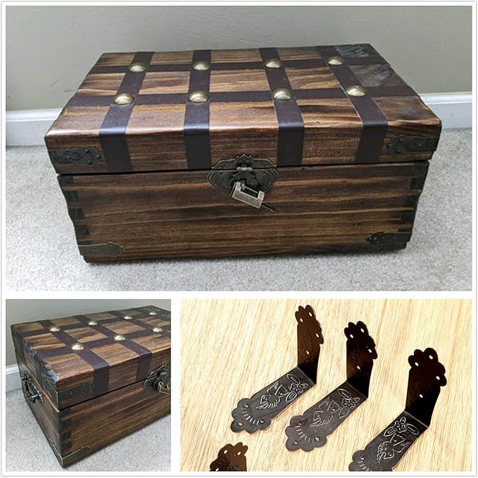 dophee 4Pcs Antique L Shaped Corner Guards, Embossing Decorative Edge Corner Bracket Protectors Cover with Mounting Screws for Chest Case Wooden Box - 2.17"x2.17"x0.98"