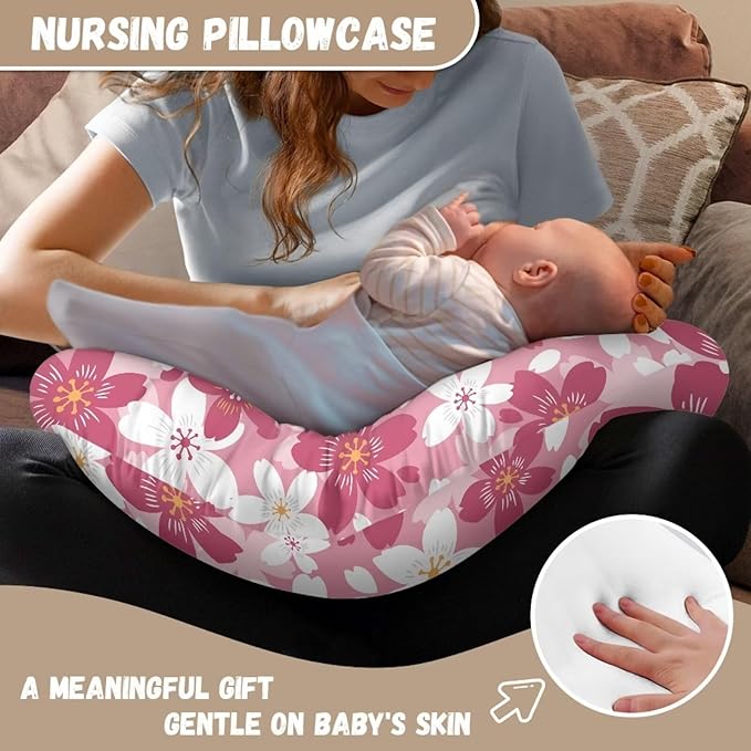 Cherry Floral Breastfeeding Pillow Slipcover for Baby Ultra Soft Comfortable Newborn Nursing Pillow Case Baby Essentials