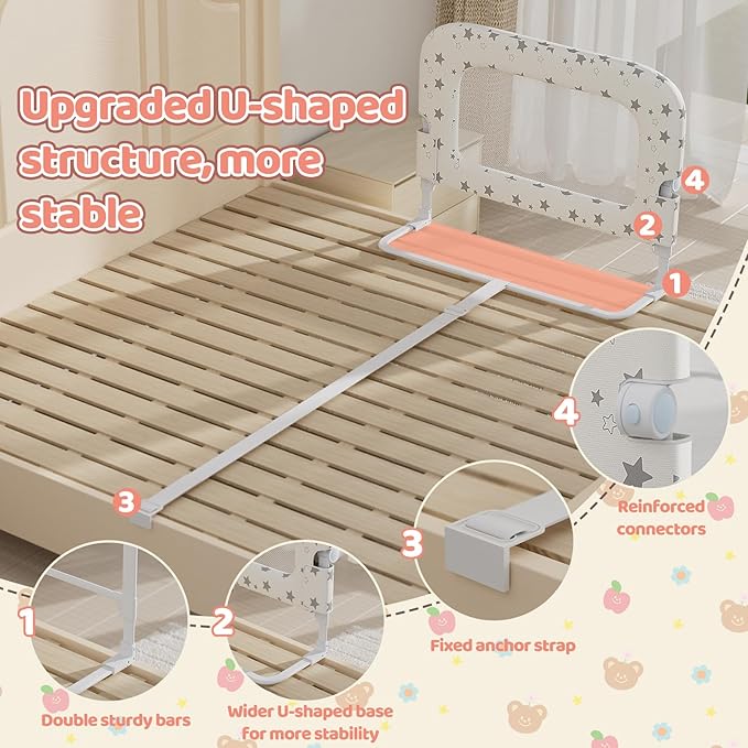 Bed Rail for Toddlers: 32" Foldable Toddler Bed Rails Bed Safety Rail, Height Adjustable Baby Bed Rail Guard for Crib Twin, Full, Queen Bunk Size Bed, Portable Bed Railing for Baby