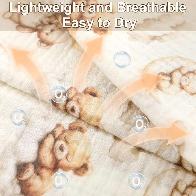 Hahafelt 4 Pcs Bear Baby Burp Cloths 100% Cotton Absorbent & Soft Burping Cloth Newborn Towel 2-in-1 Large Size Baby Spit up Burping Rags Set for Boys and Girls Infant Newborn