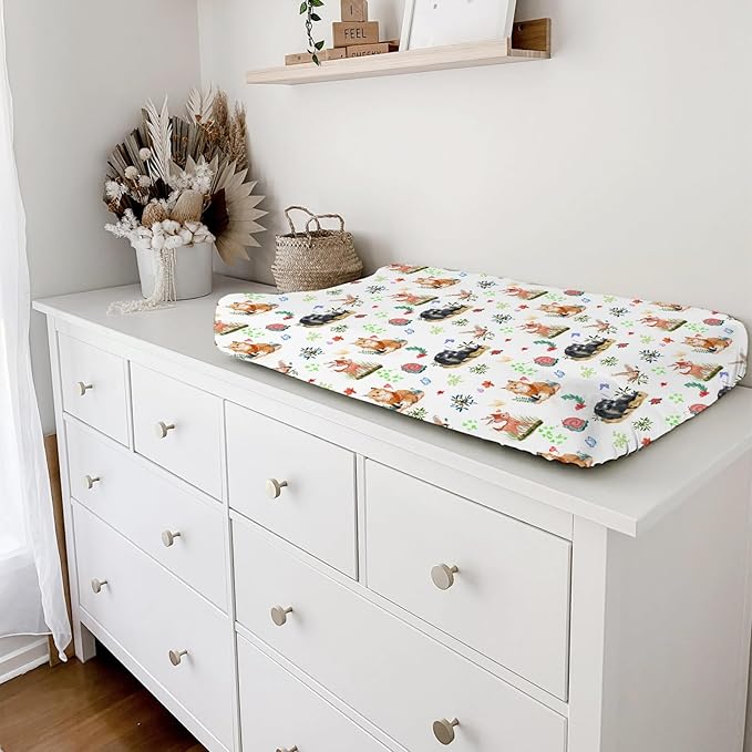 Spring Animals Floral Baby Changing Pad Covers Cute Raccoon Deer Bird Butterflies Change Table Cover for Boys Girls Soft Stretch Fitted Diaper Changing Mat Sheets 32''x16''