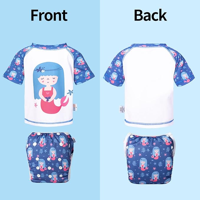 ALVABABY Baby Girl Swimsuit, 2-Piece Infant Toddler Bathing Short Sleeve Swimwear, Small Baby Reusable Swim Diaper with Matching Top