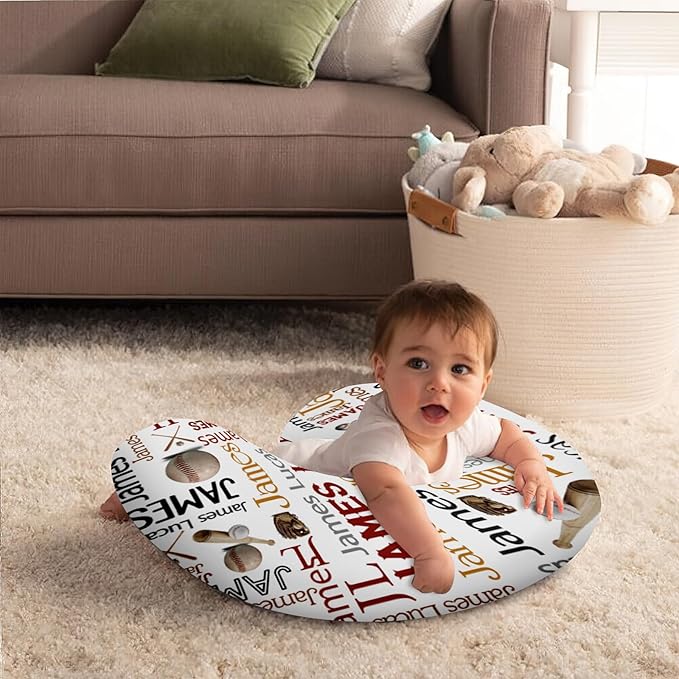 Baby Nursing Pillow Cover - Personalized Name Baseballs Design Breastfeeding U-Shaped for Bottle Feeding, Ultra Soft Comfortable Breastfeeding Pillow Cover for Infant Baby Boys and Girls