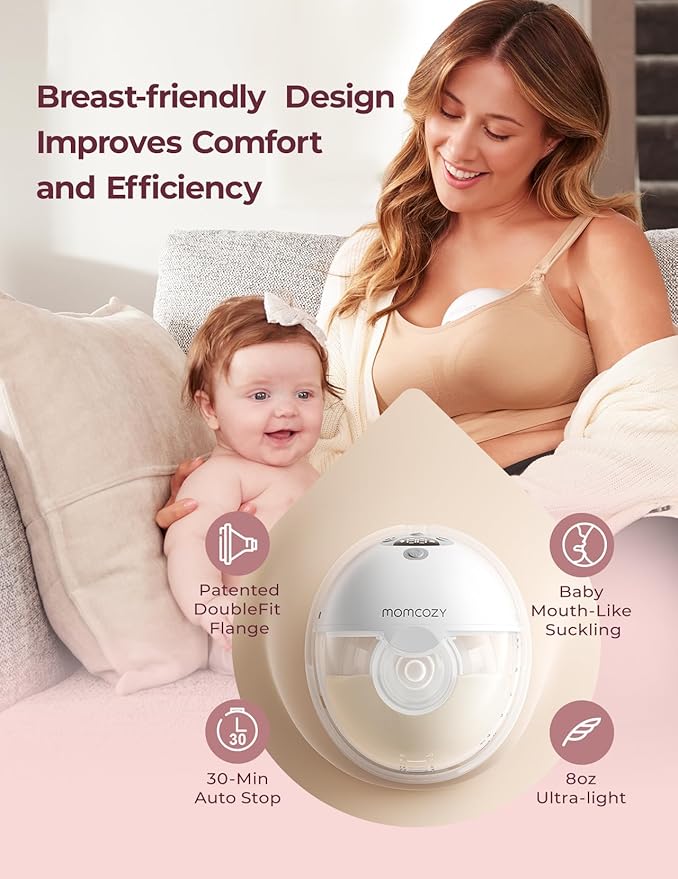 Momcozy M5 Smart APP Controlled Wearable Breast Pump, Hands-Free Wireless Electric Pump, 3 Modes 9 Suction Levels, BPA-Free, Portable Lightweight, 24mm Flange, 1-Pack Quill Gray