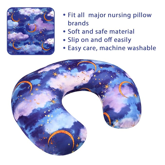 DILIMI Nursing Pillow Cover Stretchy Removable Cover for Breastfeeding Pillows, Ultra Soft Comfortable Slipcover for Baby Girl and Boy, Moon