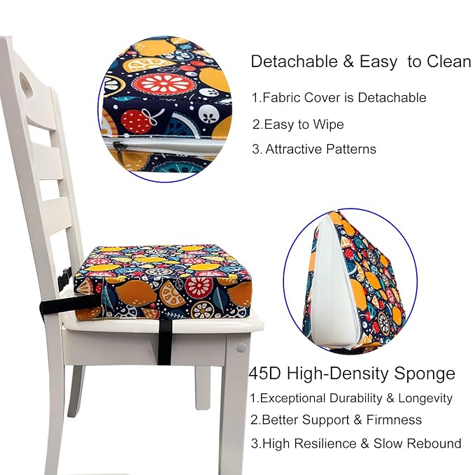 Toddler Booster Seats for Kitchen Chair with Double Safer Straps Non-Slip Bottom for Kids, Portable Travel High Density Sponge Detachable Cushion for Boys Girls (Fruit)