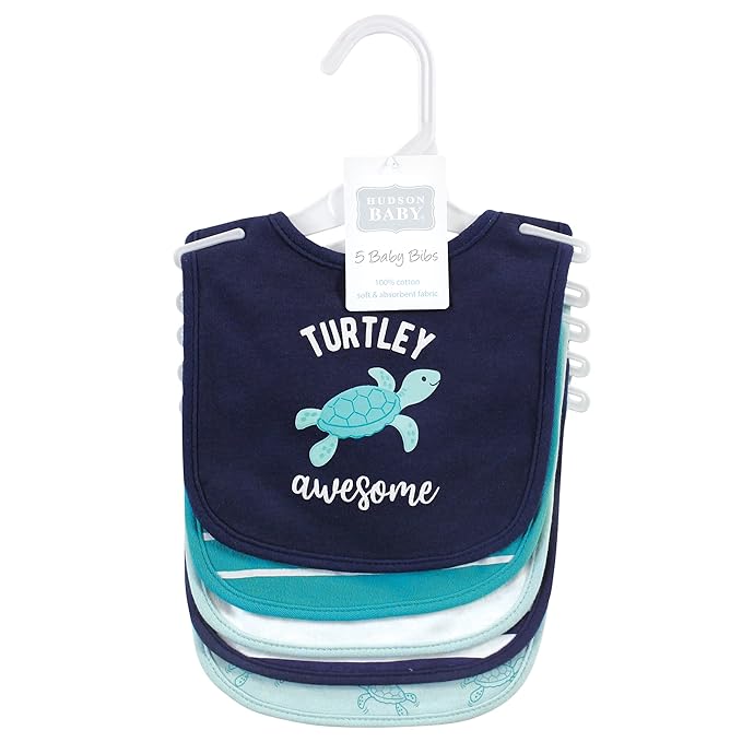 Hudson Baby Unisex Baby Cotton Bibs, Sea Turtle, One Size