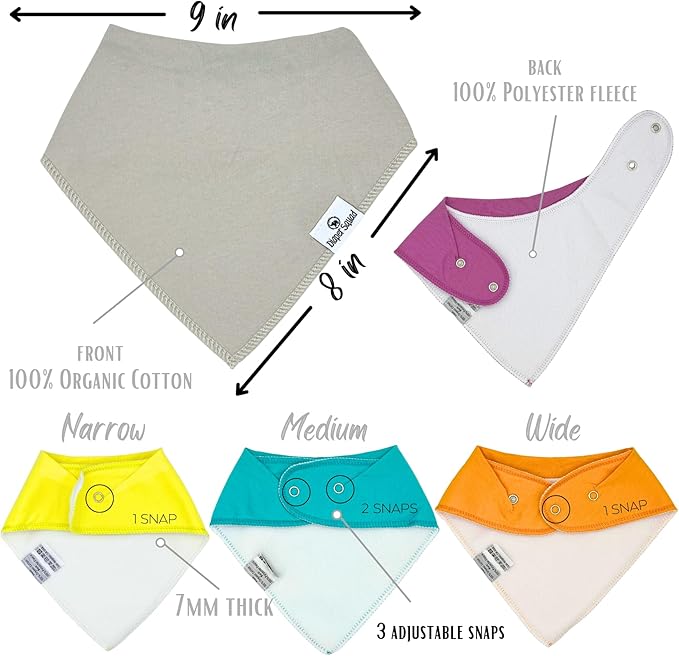 DiaperSquad's 100% Organic Cotton Baby Drool Bibs, Super Absorbent & Adjustable Baby Bibs for Drooling and Teething