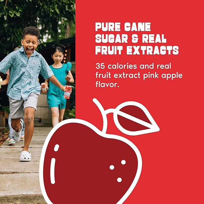 PURA Kids Box | Pink Apple Fruit extract infused Drink for kids | 8g Pure Cane Sugar | Non-GMO | Vegan, No Artificial Sweeteners | Best Lunchbox Beverage with Paper Straw | 6.76 fl oz (200ml), Pack of 24