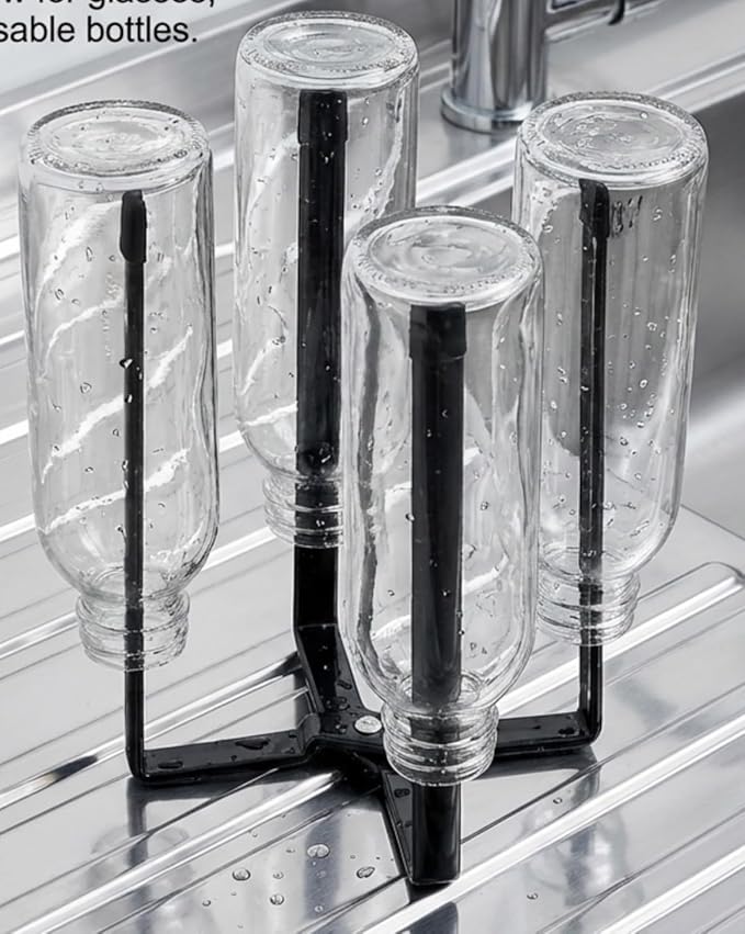 Performore Collapsible Bottle Drying Rack – Stainless Steel Kitchen Stand Holder for Bottles, Cups & Plastic Bags – Space-Saving Multi-Use 50-Pc Bag Organizer