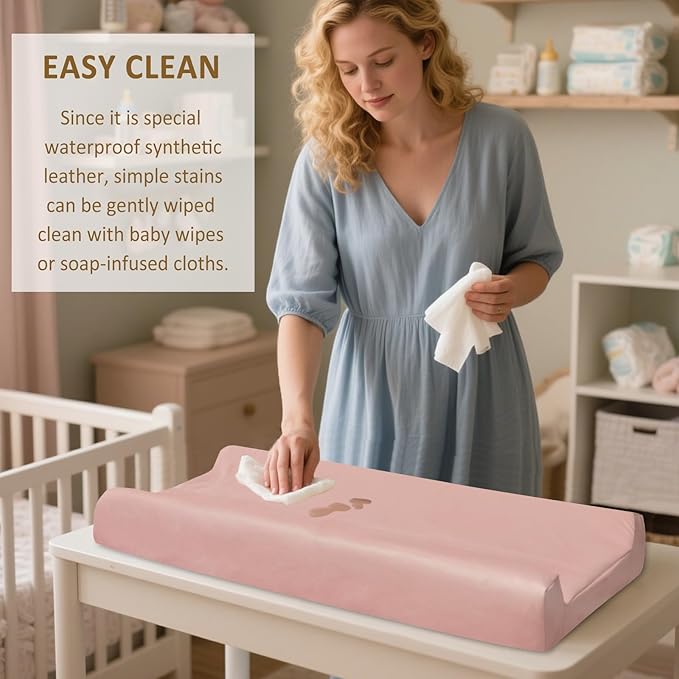 Owlowla Changing Pad Cover,Waterproof Changing Pad Covers-Soft Leather Diaper Changing Table Cover,Fits Standard Changing Pads for Baby Boy Girl（Blush）