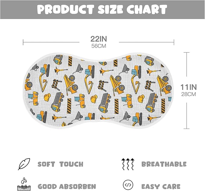 vvfelixl Baby Burp Cloths Construction Truck Pattern Baby Newborn Cotton Burping Cloths Set Baby Washcloths 4 Pack