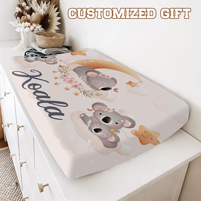 Personalized Toddler Changing Pad Cover - Custom 2 Piece Comfortable Koala Pattern Changing Pad Covers for Baby Boys and Girls, Birthday Gift for Toddlers