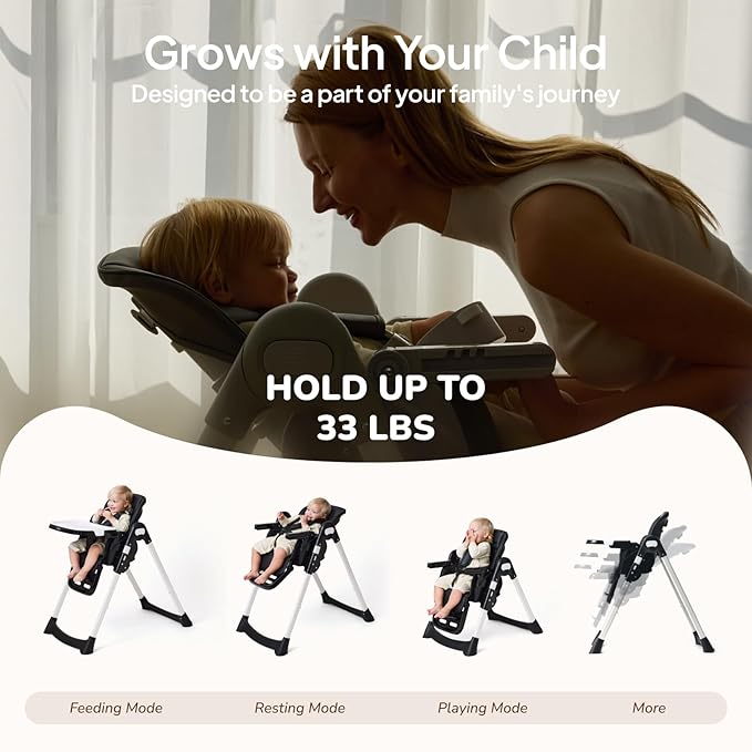 Tinyiota 4 in 1 High Chair for Babies and Toddlers with Wheels, 8-Height Adjustable & 3-Position Recline, Easy Clean, Dishwasher Removable Tray, Foldable HighChair for Infant, Meets ASTM Safety, Black