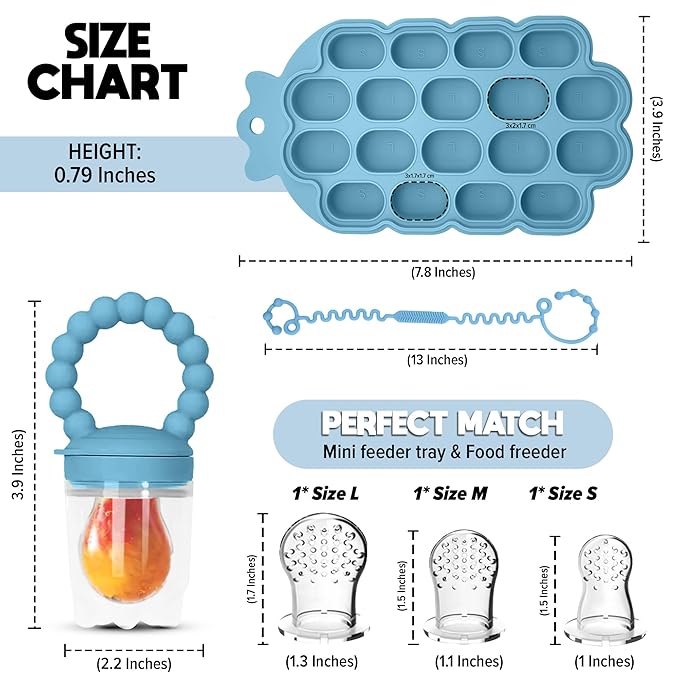 O’doe Baby Popsicle Molds Teething Set (18-Hole) - Fruit Pacifier Feeder with 1 Clip, 1-Pack Freezer Tray with Lid and 6 Extra Pacifiers, Teething Popsicle Mold BPA-Free
