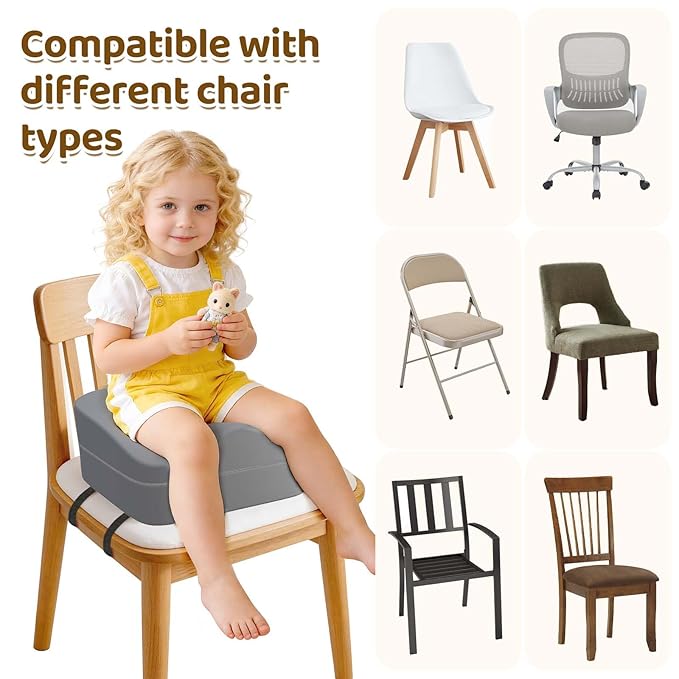 Ergonomic 2-in-1 Toddler Booster Seat for Kitchen Chair, Booster Seat for Dining Table Promotes Good Posture, Non-Slip Base & TPU Waterproof Cover & Double Safety Strap, fit for 18 Months to 5 Years