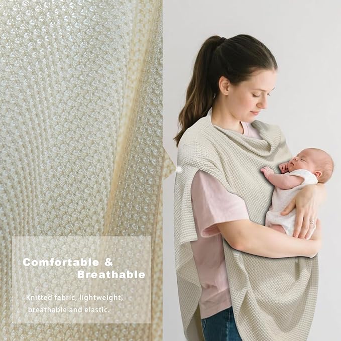 Beige Nursing Cover for Breastfeeding, Soft Breathable Privacy Feeding Shawl, Portable Breast Feeding Covers for Women