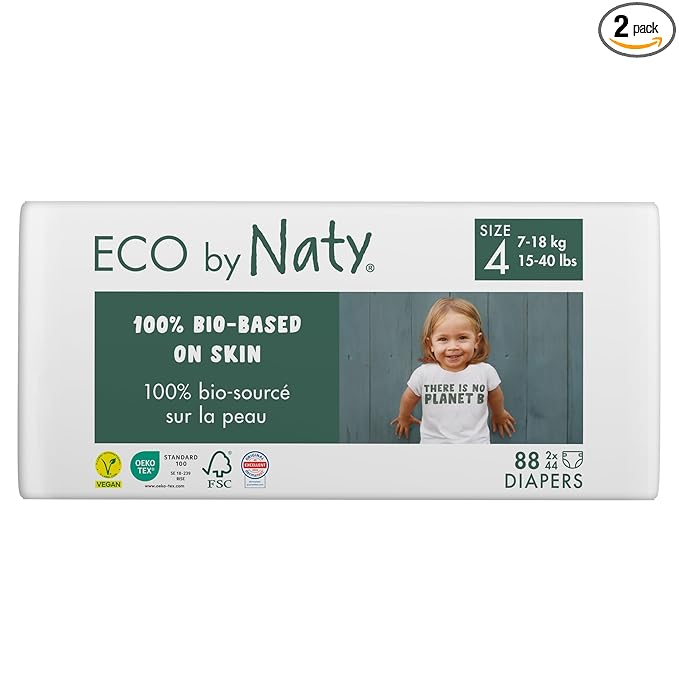 Eco by Naty Baby Diapers - Plant-Based Eco-Friendly Diapers, Great for Baby Sensitive Skin and Helps Prevent Leaking (Size 4, 88 Count)