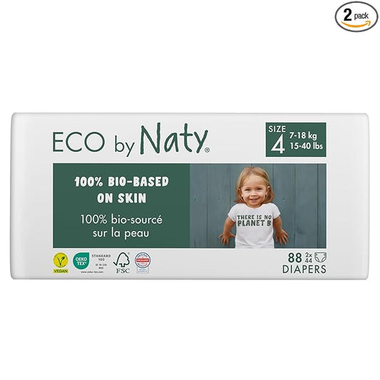 Eco by Naty Baby Diapers - Plant-Based Eco-Friendly Diapers, Great for Baby Sensitive Skin and Helps Prevent Leaking (Size 4, 88 Count)