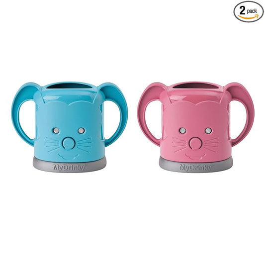 InchBug MyDrinky Pouch Holder No Squeeze, Reusable Drink Holder for Kids and Toddlers | BPA-Free & Squeeze-Proof Cup Holder for Juice Boxes, Food Pouches | Dishwasher Safe, 2-Pack PINK SORBET/AQUA