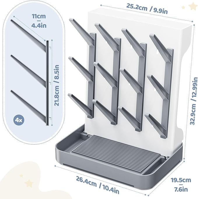 Dayacoco Baby Bottle Drying Rack, Space Saving Vertical Bottles Dryer Holder, Standing Bottle Drying Rack for Countertop Kitchen Organize Bottles, Brushes, Baby Accessories (Gray)