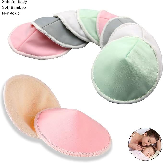 PINOWU Women’s Nursing Pads - 8 Washable Pads + Wet Bag + Wash Bag, Breastfeeding Nipple Pads for Maternity - Reusable Nipplecovers for Breast Feeding (Pastel Touch, Large 4.7")