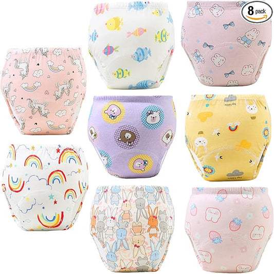 Upairy Potty Training Pants Cotton Absorbent Training Underwear for Toddler Boy and Girls 2T-5T,Soft Absorbent & Leak-Proof with Characters(8PCS,L)
