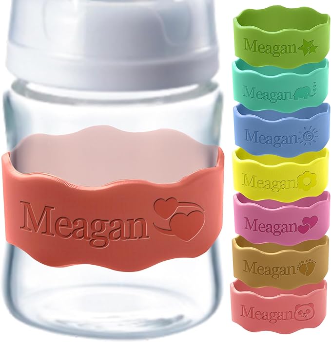 Bottle Labels for Daycare Reusable Custom Breast Milk Waterproof Silicone Cup Label Engraved Name Bands Logo Personalized Gifts-Coral Red