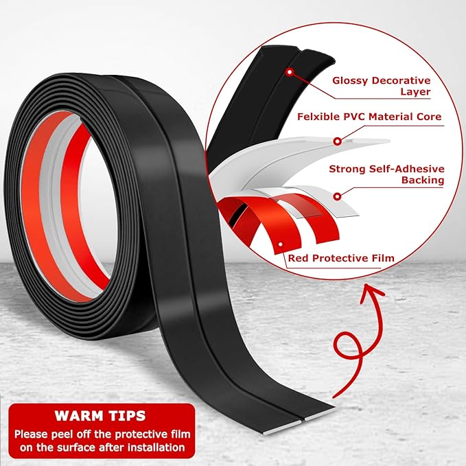 Flexible Wall Corner Protector Moulding Trim Peel and Stick Wall Corner Guards Edge Protector Self Adhesive Molding Trim Strip for Edge Ceiling (Black, 0.8 in x 10 Ft)