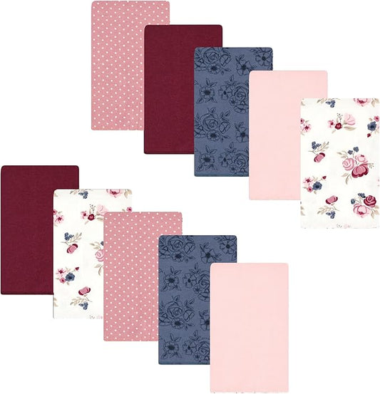 Luvable Friends Hudson Baby Flannel Burp Cloths 10pk, Blush Rose Floral