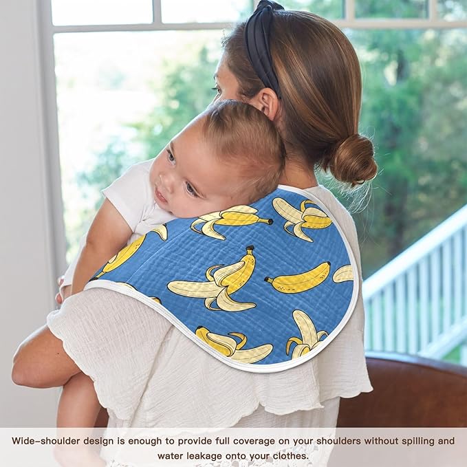 1 Pack Muslin Burp Cloths Cartoon Banana Blue Print Cotton Baby Burp Cloths Absorbent Soft Burping Cloth Washcloths for Newborn Babies 22x11 Inch