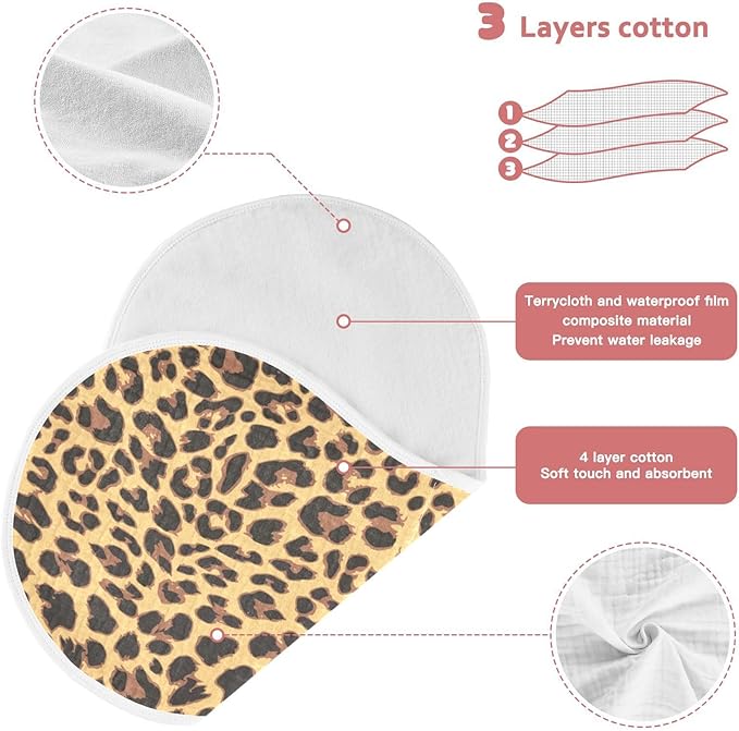 Muslin Burp Cloths for Baby Boys and Girls - 4-Pack Ultra Absorbent Leopard Print Muslin Washcloths, Newborn Towel, Milk Spit Up Rags, Burp Cloth Bib for Unisex, 22 x 11 Inch