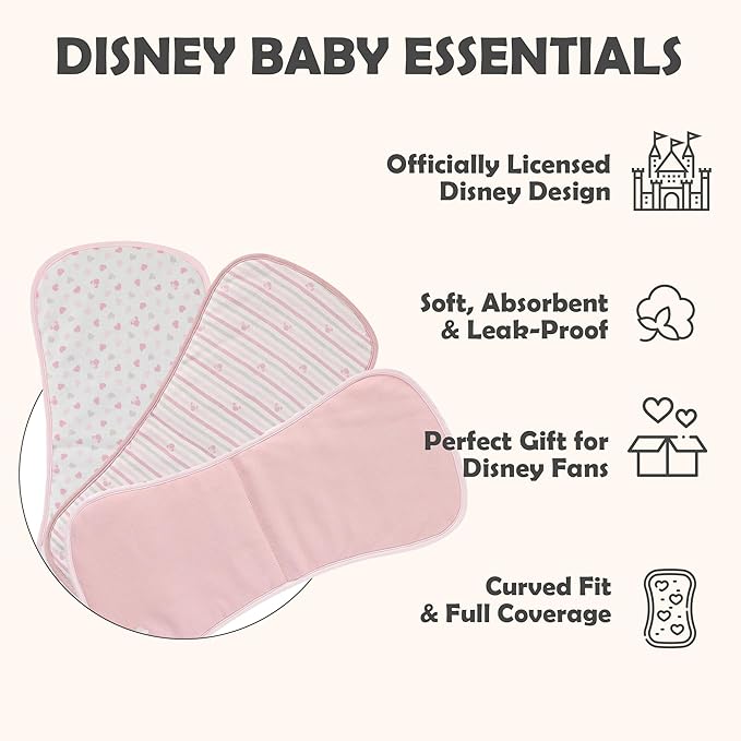 Disney Baby Burp Cloths 3-Pack – Mickey Mouse and Minnie Mouse Soft Absorbent 20" x 10" Leakproof Burping Rags for Baby Boys Girls & Unisex Newborns & Infants
