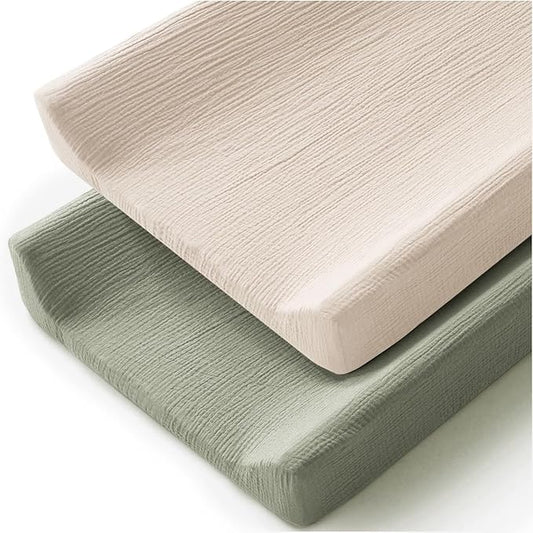 MairMore Changing Pad Cover for Neutral Baby Muslin Soft Cotton Diaper Changing Table Pad Cover Changing Pad Sheets for Girls and Boys - 2 Pack