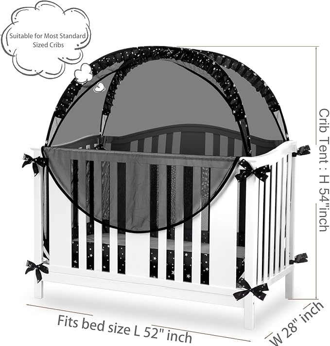 Crib Tent Crib Net, Pop-up Baby Tent Breathable Mesh Toddler Bed Canopy Covers with Self-Locking Zippers, Prevent Babies Climbing Out, Falling and Mosquito Bites