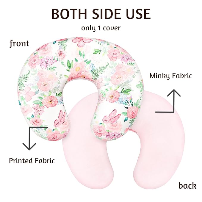 Nursing Pillow Cover 1 Pack, Removable Nursing Pillow Cover for Breastfeeding Pillows, Super Soft Comfortable Slipcover for Boy and Girls, Pink & Flowers