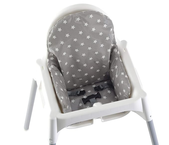 High Chair Cushion for IKEA Antilop Highchair. Padded Chair Cushion for Baby - Easy to Fit and Fully Wipe Clean Seat Pad - High Chair Accessories Designed for IKEA Antilop (Grey Stars)